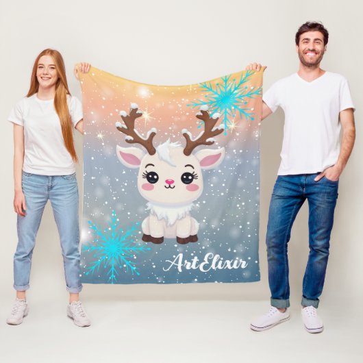 Snow Elk Schattige Kawaii Print Fleece Deken (In situ)
