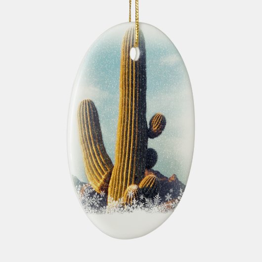 Snow Falling on Saguaro Keramisch Ornament (Rechts)