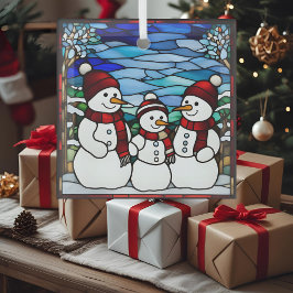 Snow Family Faux Glas in lood Ornament