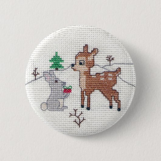 Snow Fawn en bunny Cross Stitch Ronde Button 5,7 Cm (Voorkant)