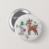 Snow Fawn en bunny Cross Stitch Ronde Button 5,7 Cm (Voorkant /achterkant)