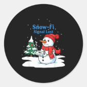 Snow-fi Signal Lost Funny Christmas Snowman Wifi  Ronde Sticker (Voorkant)
