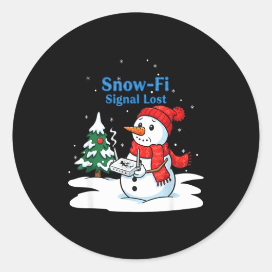 Snow-fi Signal Lost Funny Christmas Snowman Wifi  Ronde Sticker (Voorkant)