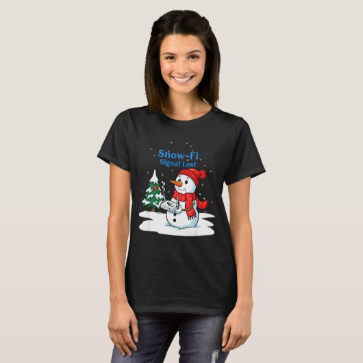 Snow-fi Signal Lost Funny Christmas Snowman Wifi  T-shirt (Voorkant volledig)