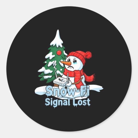 Snow-fi Signal Lost Funny Snowman Christmas Art Ronde Sticker (Voorkant)