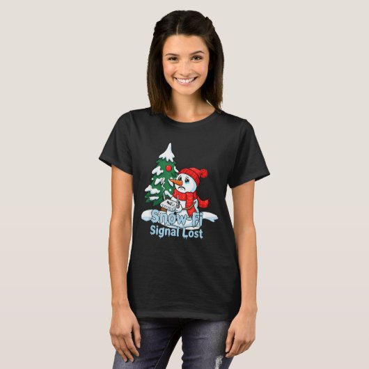 Snow-fi Signal Lost Funny Snowman Christmas Art  T-shirt (Voorkant volledig)