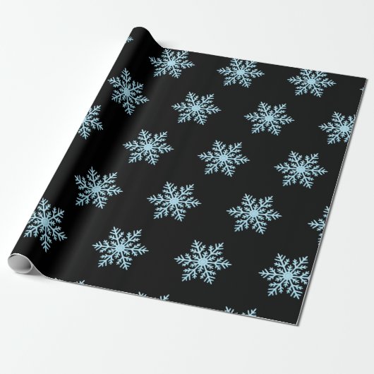 Snow Flake Wrapping Paper On Black Backing Cadeaupapier (Uitgerold)
