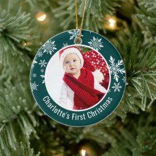 Snow Flakes Lijst Baby's eerste kerstfoto Keramisch Ornament