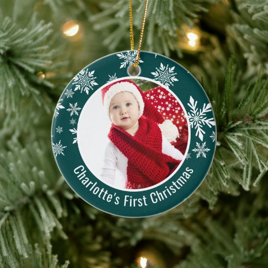 Snow Flakes Lijst Baby's eerste kerstfoto Keramisch Ornament (Boom)