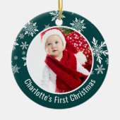 Snow Flakes Lijst Baby's eerste kerstfoto Keramisch Ornament (Voorkant)