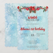 Snow Floral Winter ONEderland 1e verjaardag Kaart (Voorkant / Achterkant)