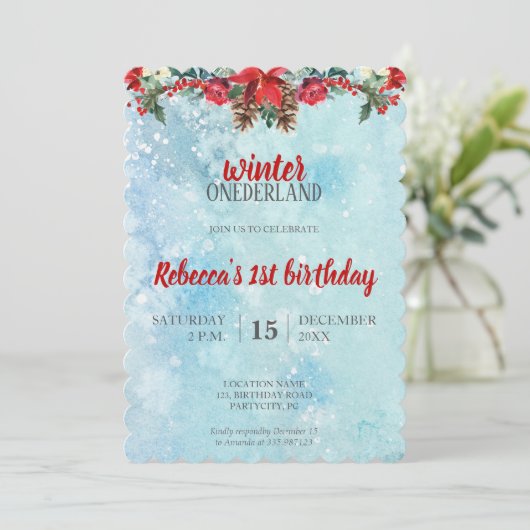Snow Floral Winter ONEderland 1e verjaardag Kaart (Staand voorkant)