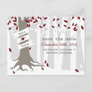 Snow Forest Winter Red Wedding Save Date Briefkaar Aankondigingskaart