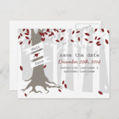 Snow Forest Winter Red Wedding Save Date Briefkaar Aankondigingskaart (Voorkant / Achterkant)