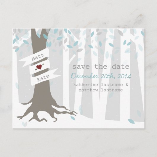Snow Forest Winter Wedding Save the Date Briefkaar Aankondigingskaart (Voorkant)