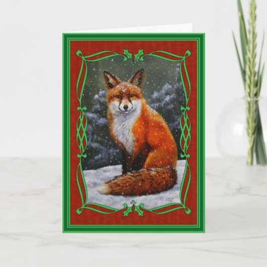 Snow Fox Festive Holiday Red Feestdagen Kaart (Voorkant)