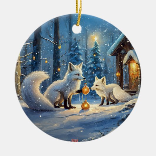Snow Fox Holiday Design beroemd gemaakt door Rich  Keramisch Ornament (Voorkant)