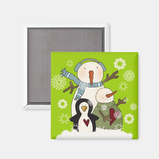 Snow Friends Holiday Snowman en Penguin Magneet (Voorkant / Achterkant)
