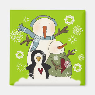 Snow Friends Holiday Snowman en Penguin Magneet