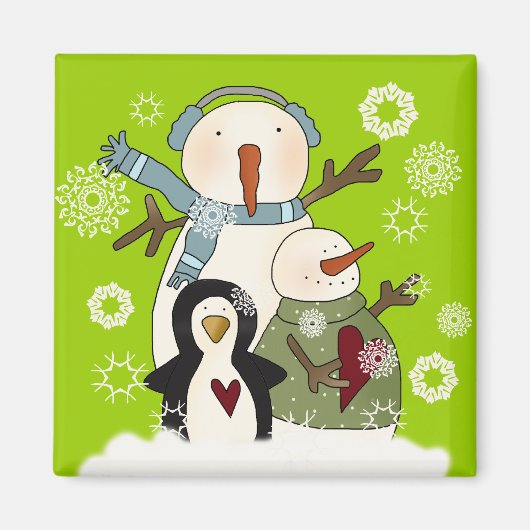Snow Friends Holiday Snowman en Penguin Magneet (Voorkant)