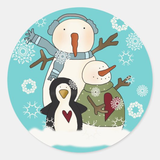 Snow Friends Holiday T-shirts en cadeautjes Ronde Sticker (Voorkant)