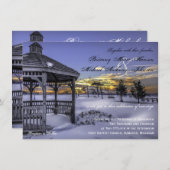 Snow Gazebo Tree Sunset Winter Wedding Invitations Kaart (Voorkant / Achterkant)