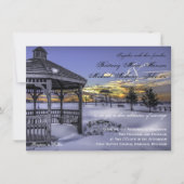 Snow Gazebo Tree Sunset Winter Wedding Invitations Kaart (Voorkant)
