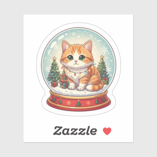 Snow Globe Cat Magical Christmas Winter Sticker (Vel)