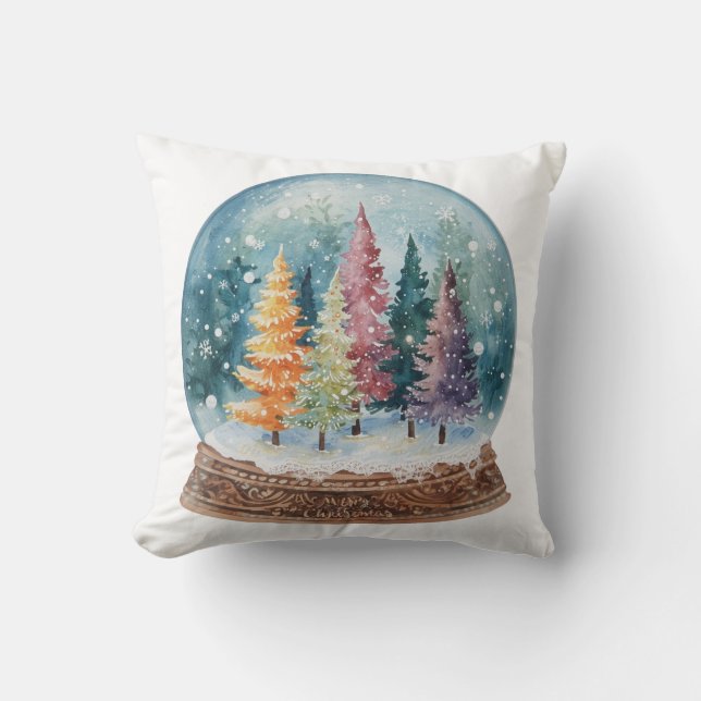 Snow Globe Colorful Christmas Tree Forest Kussen (Voorkant)