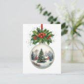 Snow Globe Ornament Scenic Holly Berries Feestdagenkaart (Staand voorkant)