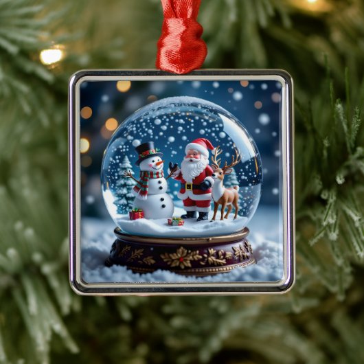 Snow globe with Santa, a Reindeer and Snowman Metalen Ornament (Boom)