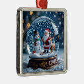Snow globe with Santa, a Reindeer and Snowman Metalen Ornament (Rechts)