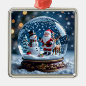Snow globe with Santa, a Reindeer and Snowman Metalen Ornament (Voorkant)