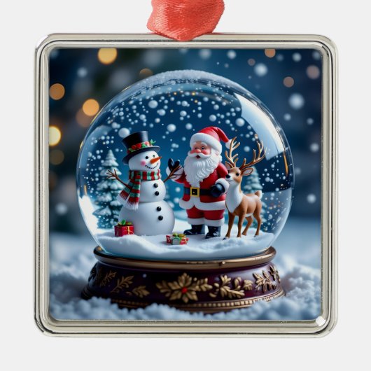 Snow globe with Santa, a Reindeer and Snowman Metalen Ornament (Voorkant)