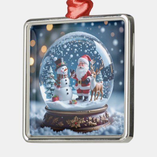 Snow globe with Santa, a Reindeer and Snowman Metalen Ornament (Links)