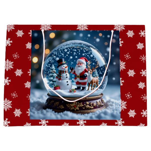 Snow globe with Santa and Reindeer Groot Cadeauzakje (Voorkant)