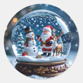 Snow globe with Santa and Reindeer Ronde Sticker