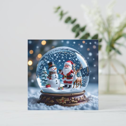 Snow Globe with Snowman and Santa Christmas Feestdagenkaart (Staand voorkant)