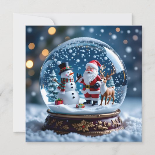 Snow Globe with Snowman and Santa Christmas Feestdagenkaart (Voorkant)