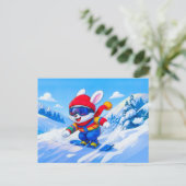Snow Hare Snowboarding on a Winter Mountain Briefkaart (Staand voorkant)