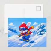Snow Hare Snowboarding on a Winter Mountain Briefkaart (Voorkant / Achterkant)
