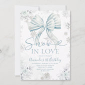 Snow In Love Blue Bow Silver Snowflake Birthday Kaart (Voorkant)