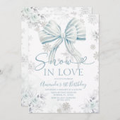 Snow In Love Blue Bow Silver Snowflake Birthday Kaart (Voorkant / Achterkant)