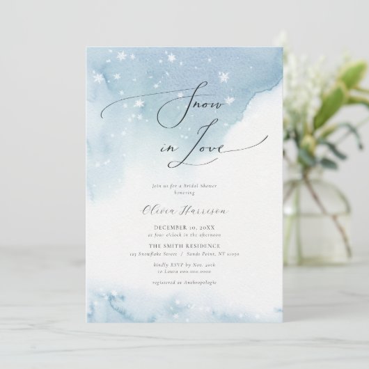 Snow in Love Blue Minimalistisch Vrijgezellenfeest Kaart (Staand voorkant)