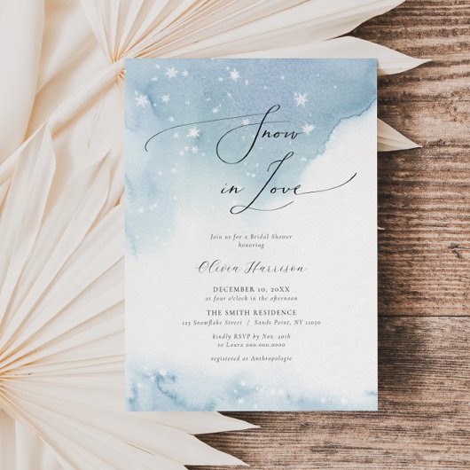Snow in Love Blue Minimalistisch Vrijgezellenfeest Kaart