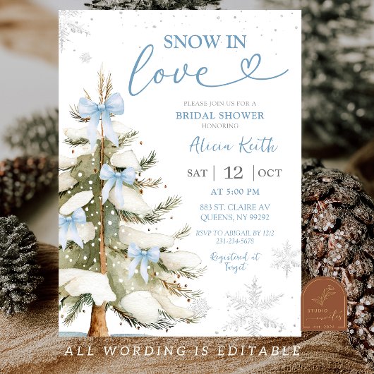 Snow in Love Blue Winter Bridal Shower Kaart