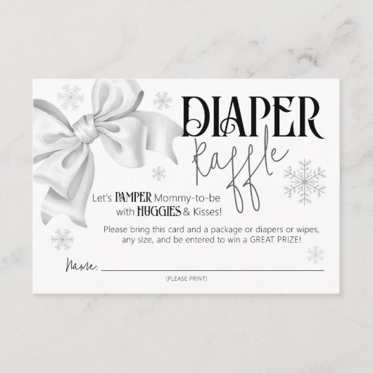 Snow In Love Bow Winter Baby Shower Diaper Raffle Informatiekaartje (Voorkant)
