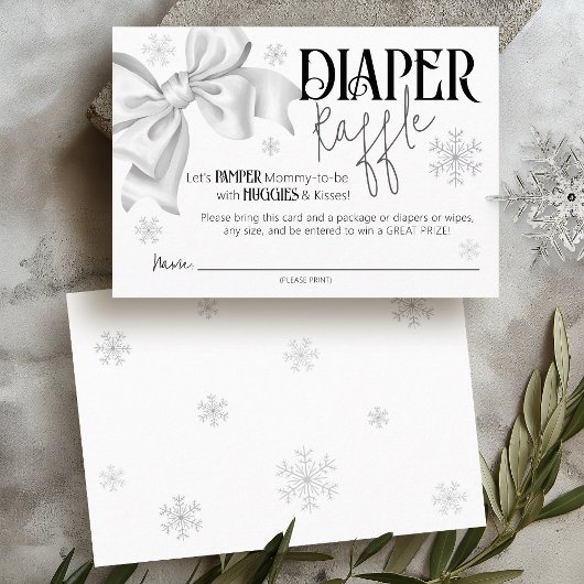Snow In Love Bow Winter Baby Shower Diaper Raffle Informatiekaartje