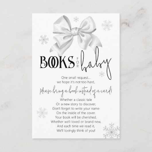 Snow In Love Bow Winter Books for Baby Shower Informatiekaartje (Voorkant)