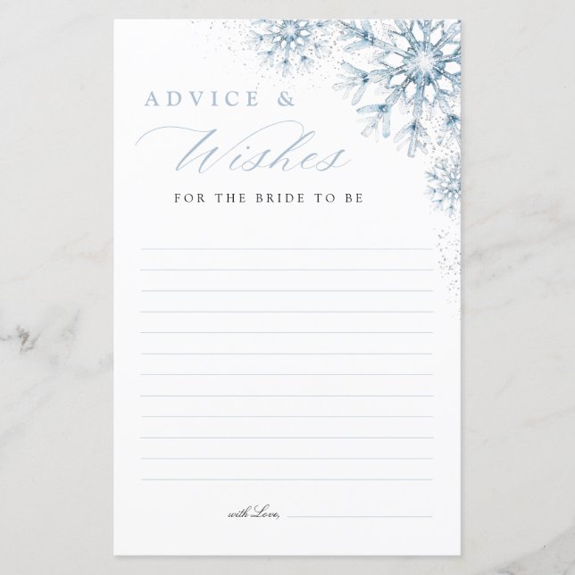 Snow in Love Bridal Shower Advice & Wishes Card (Voorkant)